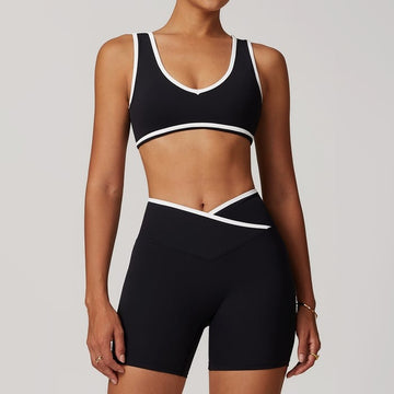 BREEHER Color Clash Vest Hip Lifting Shorts Two Piece Set Sports Suits
