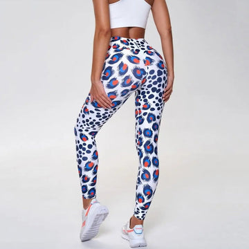 BREEHER Colorful Feather Printed High Waist Peach Hip Lift Leggings