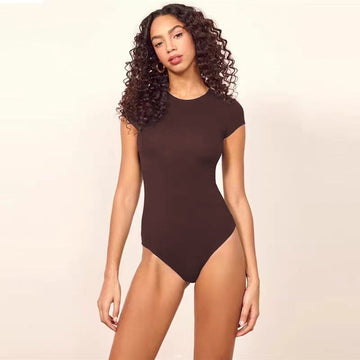 BREEHER Round Neck Short Sleeves Elasticity Bodysuits