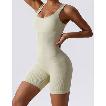 BREEHER U Neck Ribbed Fabric Highly Elastic Jumpsuit