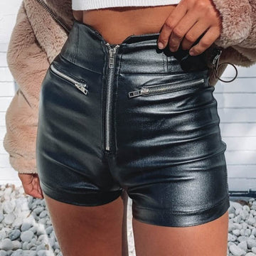 Sexy PU Zipper Hot Shorts