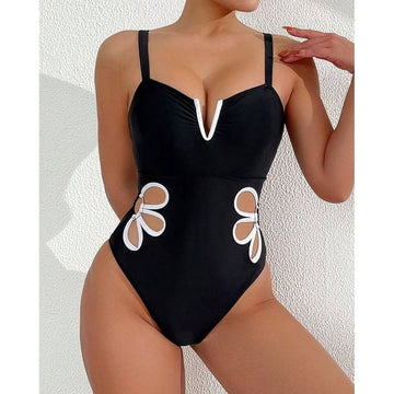 Black Sexy Hollowout Onepiece Swimsuit