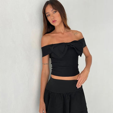 Sexy Bow One Shoulder Cropped Top