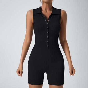 Ribbed Button Fit Sleeveless Yoga Jumpsuit Romper