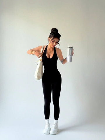 Sexy Backless Halter Neck Hip Lift Yoga Jumpsuit