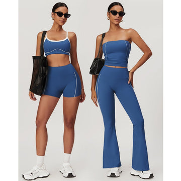 BREEHER Contrasting Color Lines Vest Shorts Two Piece Set Sports Suits