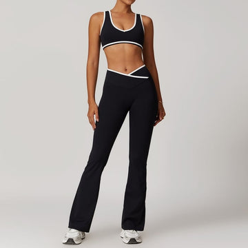BREEHER Color Clash Bras Hip Lifting Leggings Two Piece Set Sports Suits