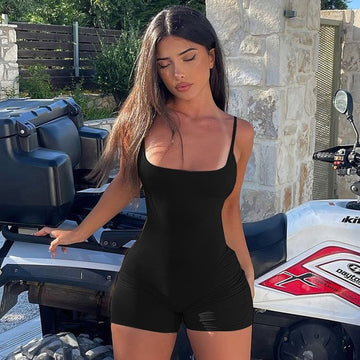 Sexy Solid Color Backless Suspender Jumpsuit Romper