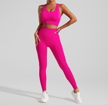 BREEHER Solid Color Hollow Seamless Peach Hip Lifting Fitness Yoga Bra&Legging Sets
