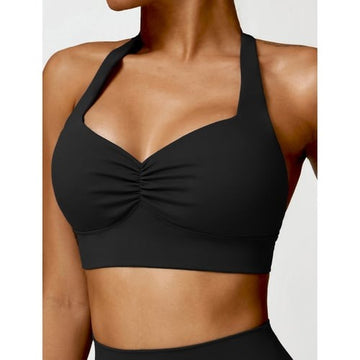 BREEHER Shirring Halter Neck Backless Quick Drying Sports Bras