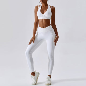 BREEHER Halter Neck Vest Leggings Two Piece Set Sports Suits