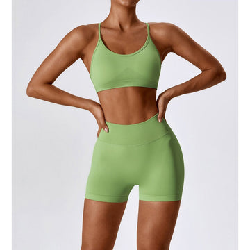 BREEHER Cross Straps Vest Hip Lifting Shorts Two Piece Set Sports Suits
