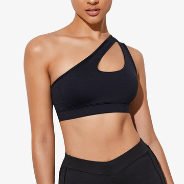 BREEHER Women's One shoulder Hollow Out Quick Dry Fitness Bras