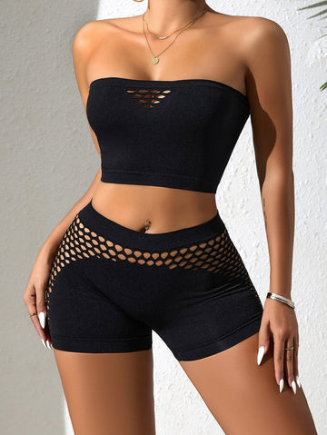 Fishnet Hollow Out Short Tracksuit