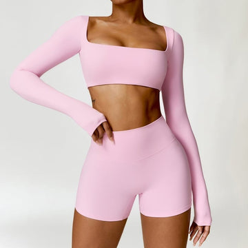 BREEHER Long Sleeves Shorts Two Piece Set Sports Suits