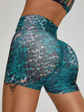 Female Leopard Print Scrunch Bum Cross Back Short