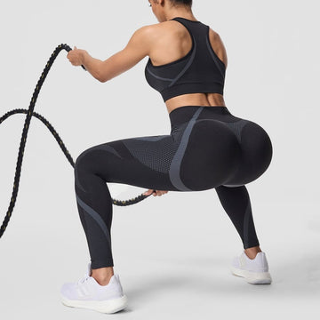 Female Contrasting Colors Backless Peach Hip-lifting Fitness Yoga Bra&Leggings Tracksuit