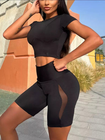 Sexy Mesh Stitching Hip-Lifting Yoga Shorts