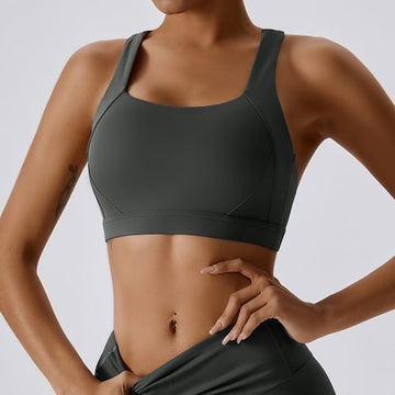 BREEHER Cross Straps Back Patchwore Vest Sports Bras