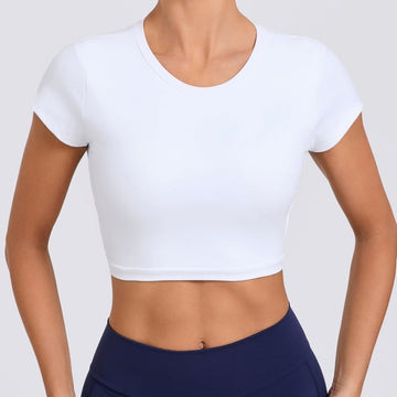 Backless Cross Strap Yoga Short Sleeve Top With Chest Pads