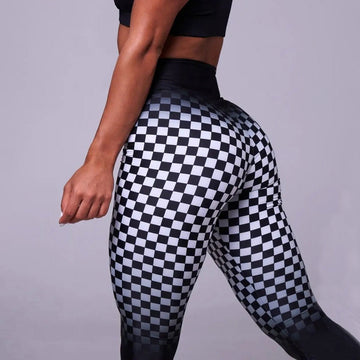 BREEHER Female Gradient Checke Printed Hip Lift Leggings