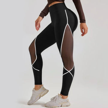 Female Super Sexy Mesh Contrasting Colors Hip-lift Leggings
