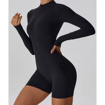 BREEHER Upright Collar Zipper Highly Elastic Jumpsuit