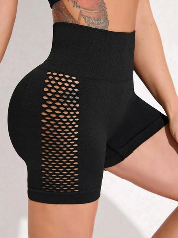Hollow Seamless Yoga Pants Peach Hip Fitness Shorts