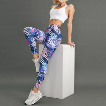 Abstract Art Printed High Waist Peach Hip Lift Leggings
