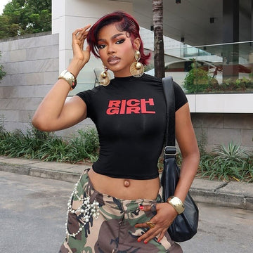 Sexy Letter Print Round Neck T-shirt Top