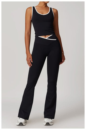BREEHER Color Clash Vest Hip Lifting Leggings Two Piece Set Sports Suits
