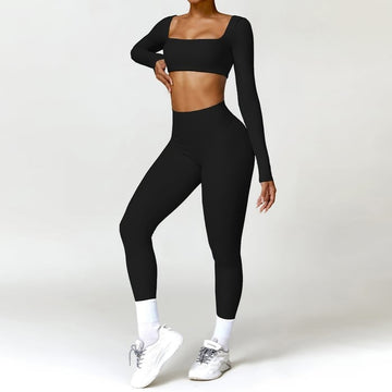 BREEHER Long Sleeves Leggings Two Piece Set Sports Suits