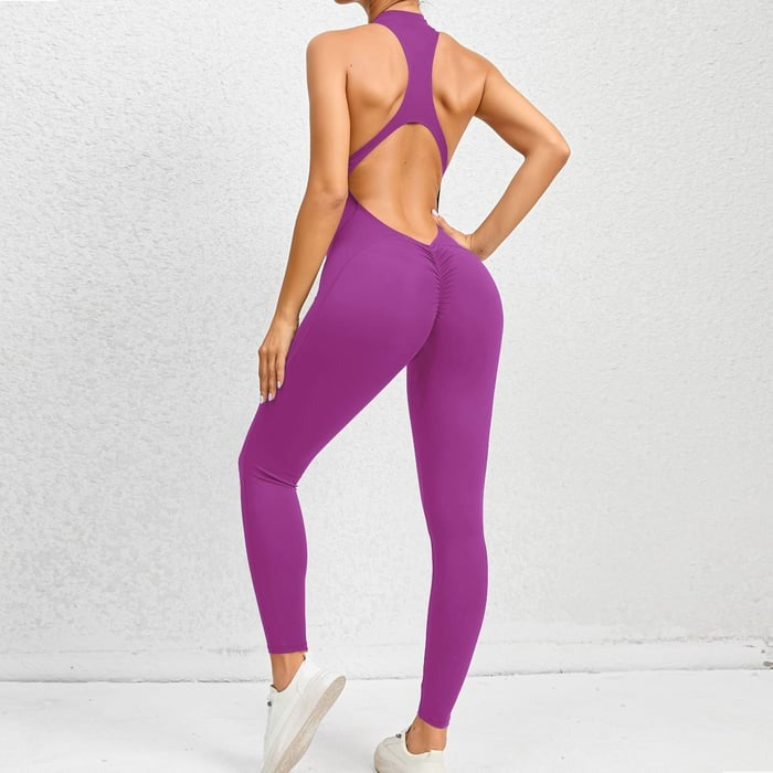 BREEHER Backless Zipper Neck Highly Elastic Jumpsuits
