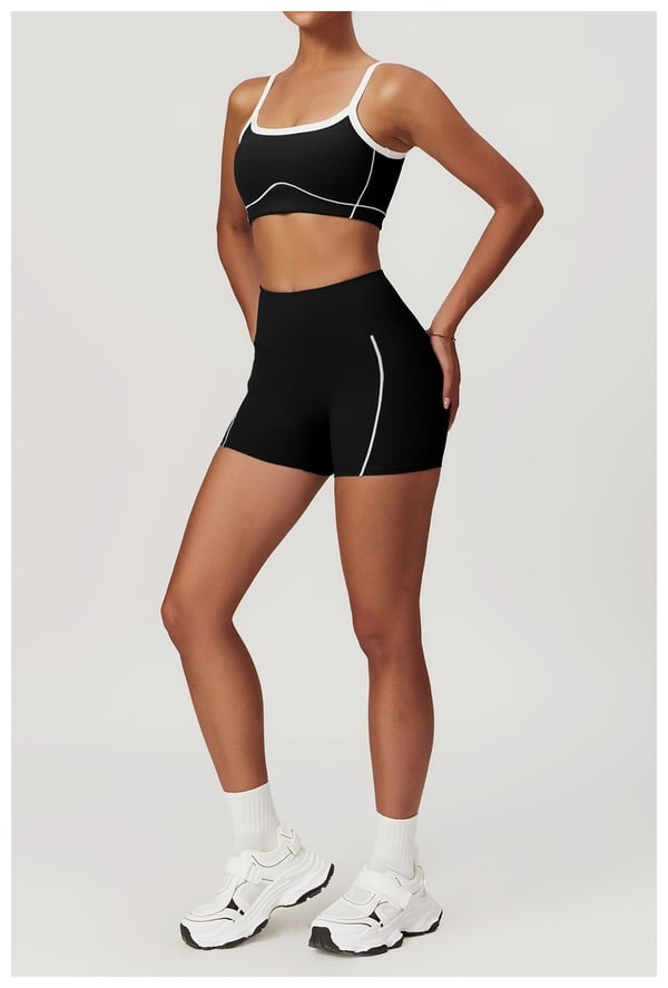 BREEHER Contrasting Color Lines Vest Shorts Two Piece Set Sports Suits