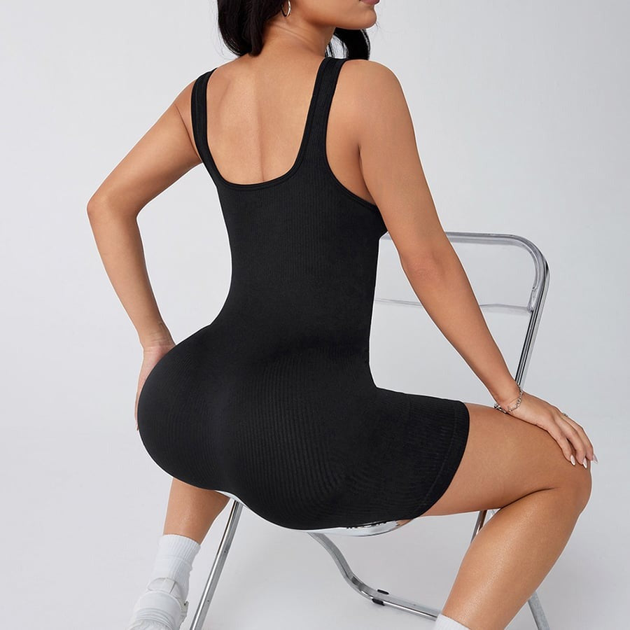 Seamless Ribbed Hip-lifting Backless Jumpsuit