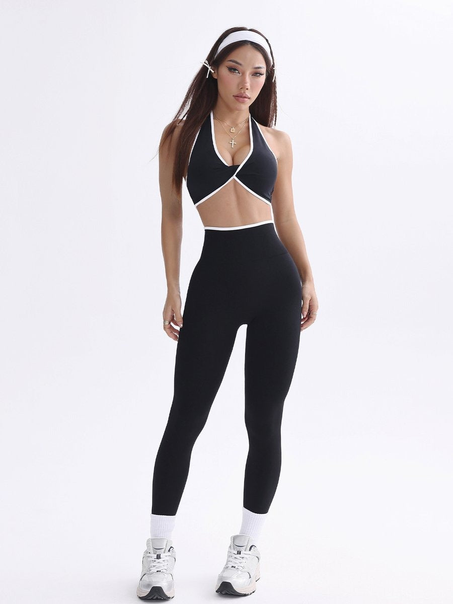 Kardashian Contrast Color Yoga Bra Hip-lifting Leggings Set