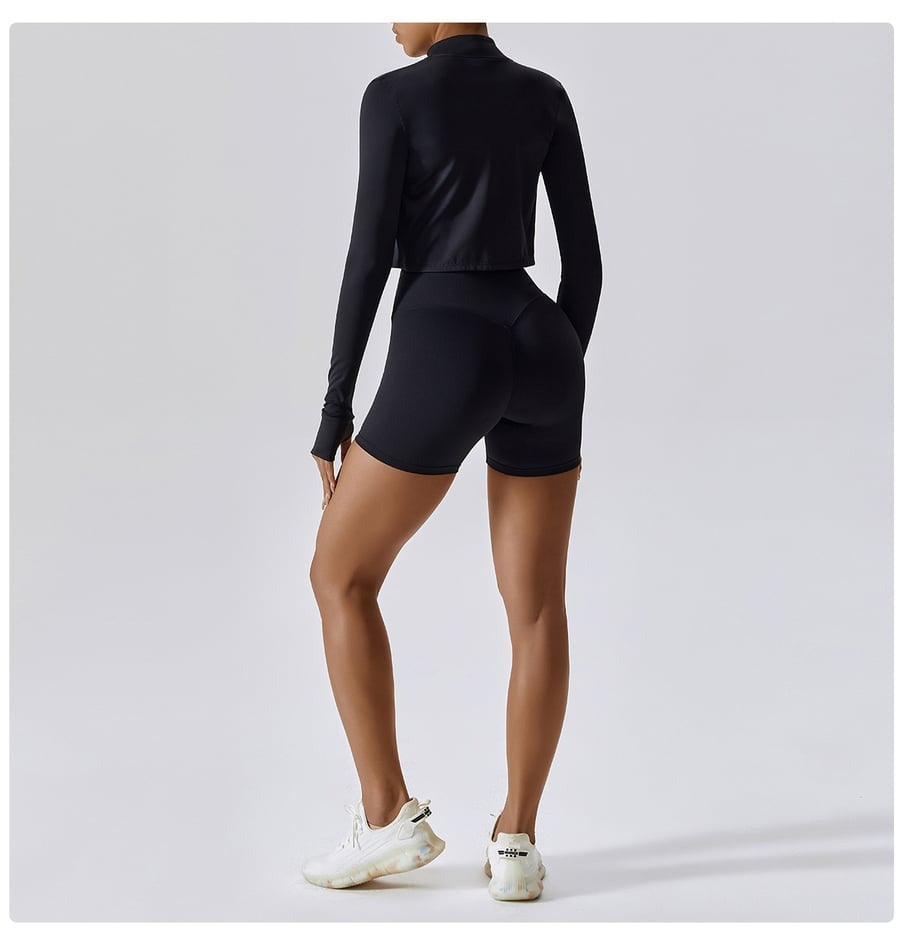 BREEHER Zipper Long Sleeves Shorts Three Piece Set Sports Suits