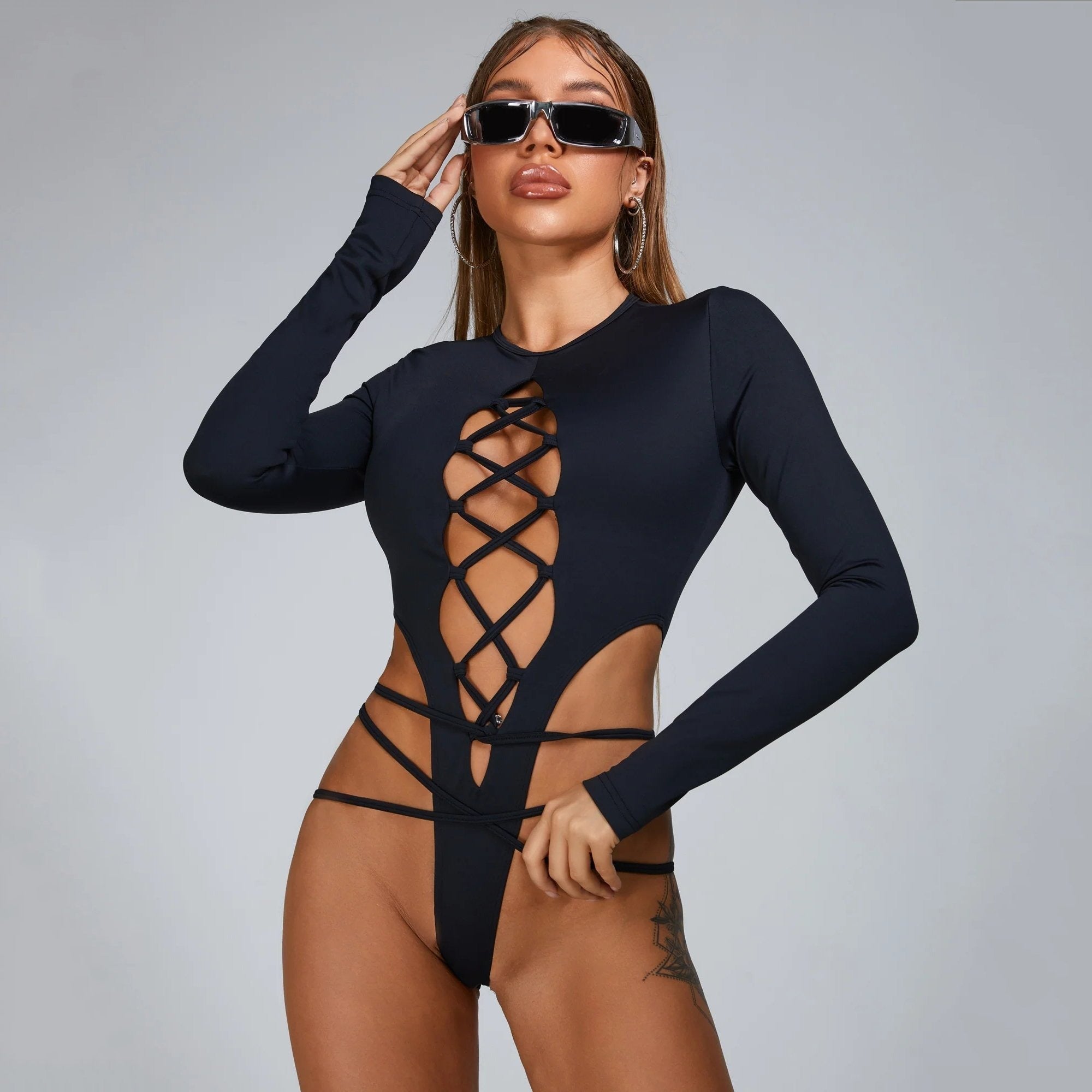 Female Sexy Fashion Lace-up Bodysuit