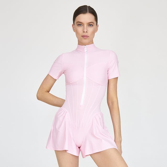 Sexy Round Neck Short Sleeve Zipper Miniskirt Jumpsuit Romper