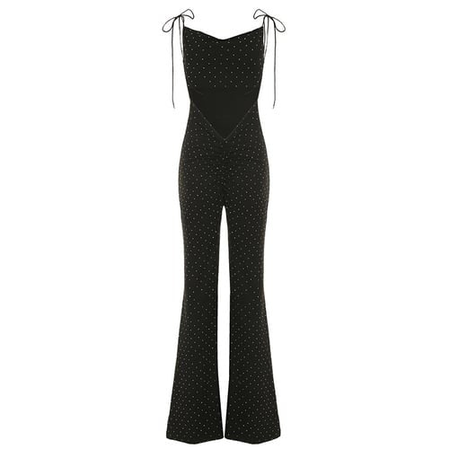 Sexy Rhinestone V-neck Suspenders Hip-lifting Flared Jumpsuit