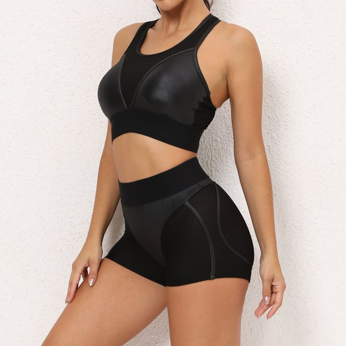 BREEHER Mesh Stitching Shorts Two Piece Set Sports Suits