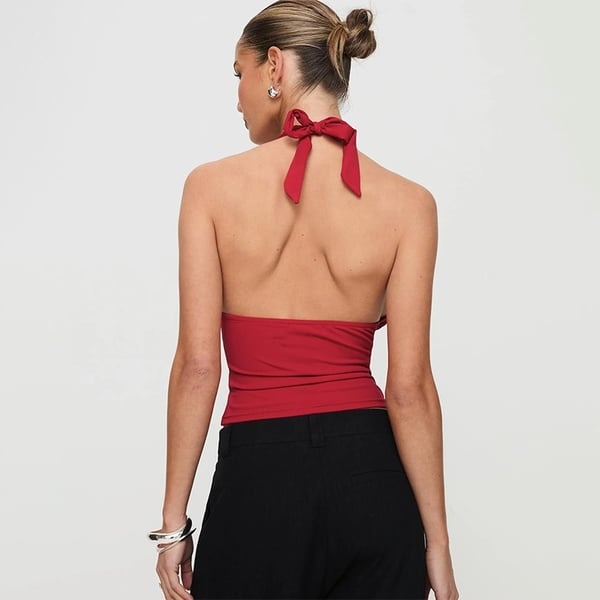 Sexy Deep V-neck Halter Neck Solid Color Cropped Top