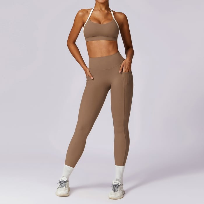 BREEHER Backless Vest Hip Lifting Two Piece Set Sports Suits