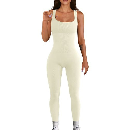 Ribbed Solid Color Suspender Seamless Sports Fitness Yoga Jumpsuit