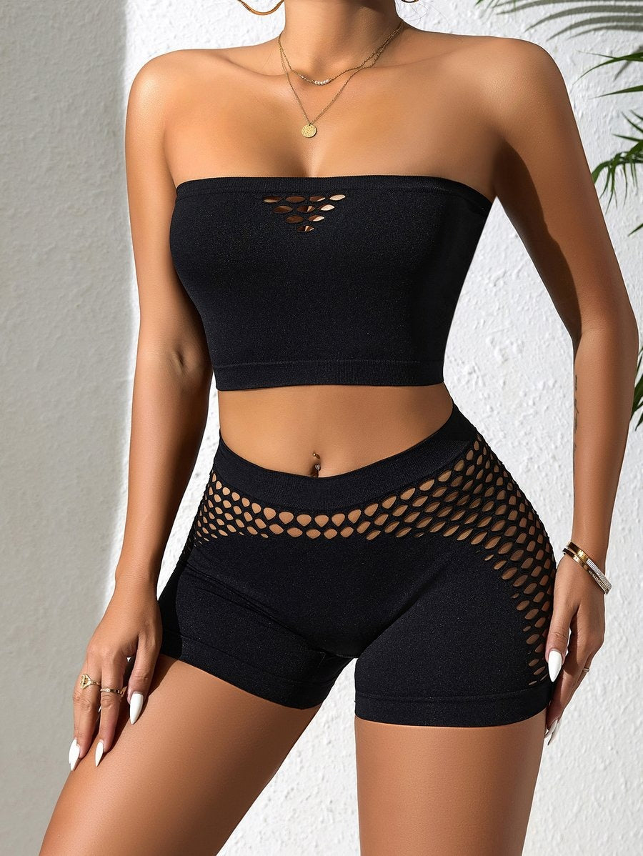 Fishnet Hollow Out Short Tracksuit