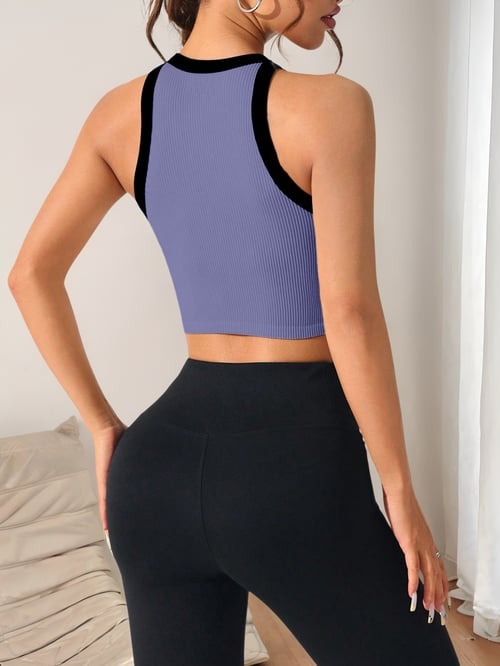 Ribbed Contrast Cropped Yoga Tank Top