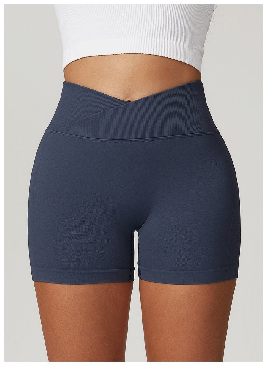 BREEHER Crossed Waist Shape High Waisted Hip Lifting Shorts