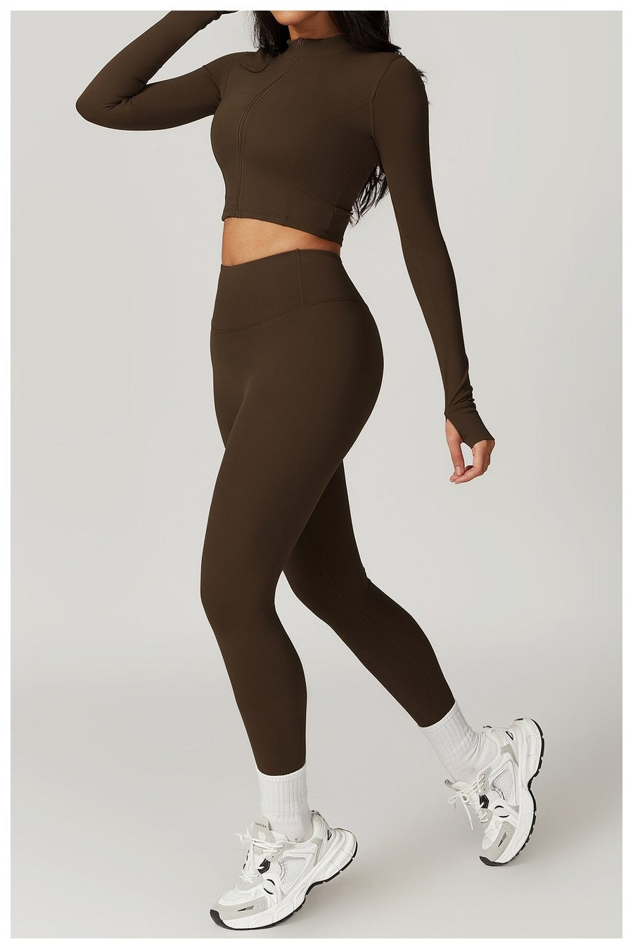 BREEHER Zipper Long Sleeves Leggings Three Piece Set Sports Suits