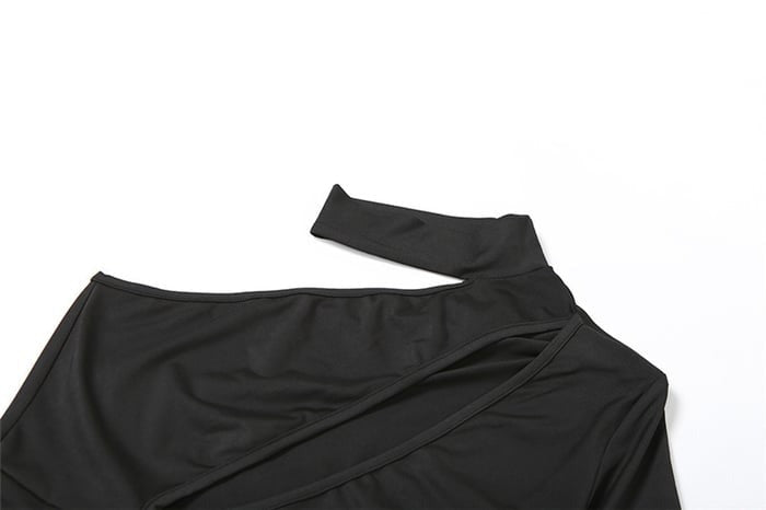 Sexy Solid Color Cut-out Hollow Halter Neck One-sleeve Jumpsuit