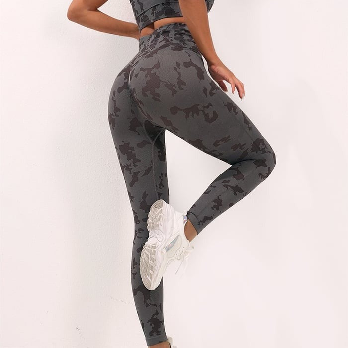 BREEHER Camouflage Pattern Vest Leggings Two Piece Set Sports Suits